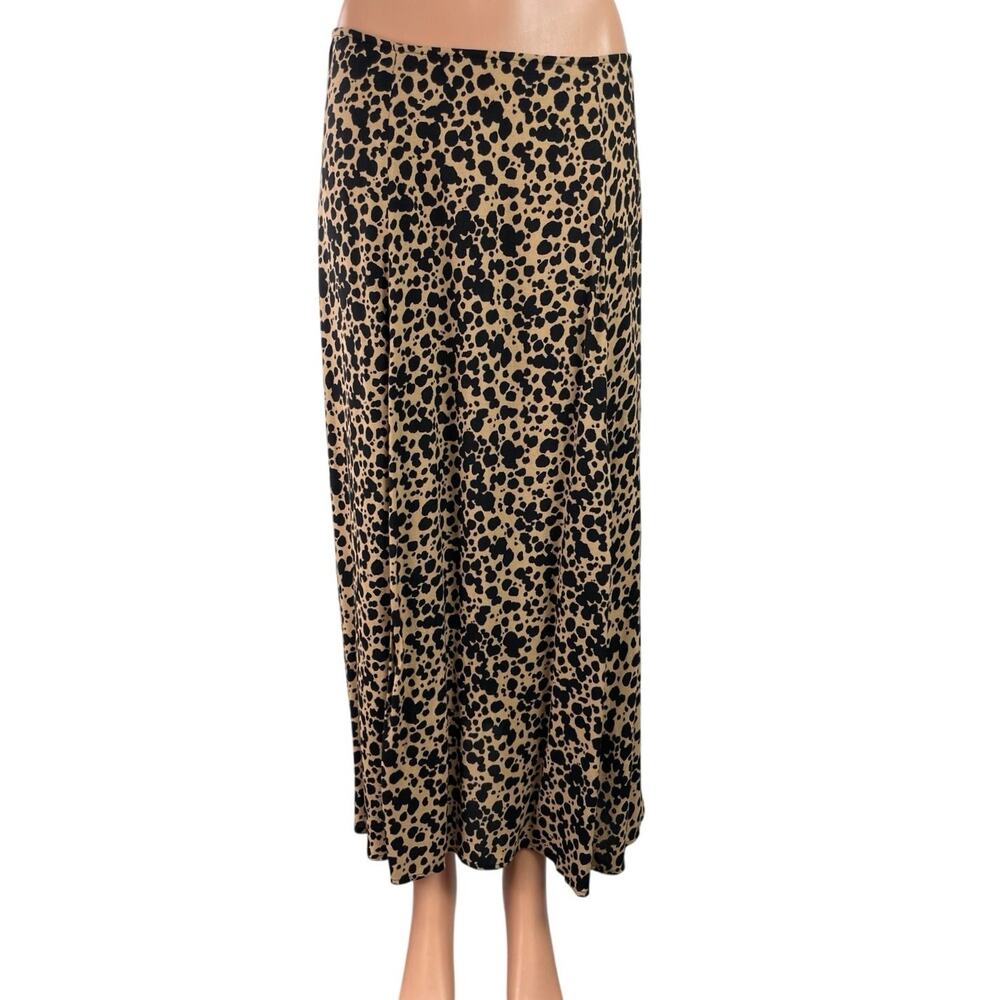 Reformation Layla Spotted Beige Black High Waist Flare Straight Midi Skirt Sz 8